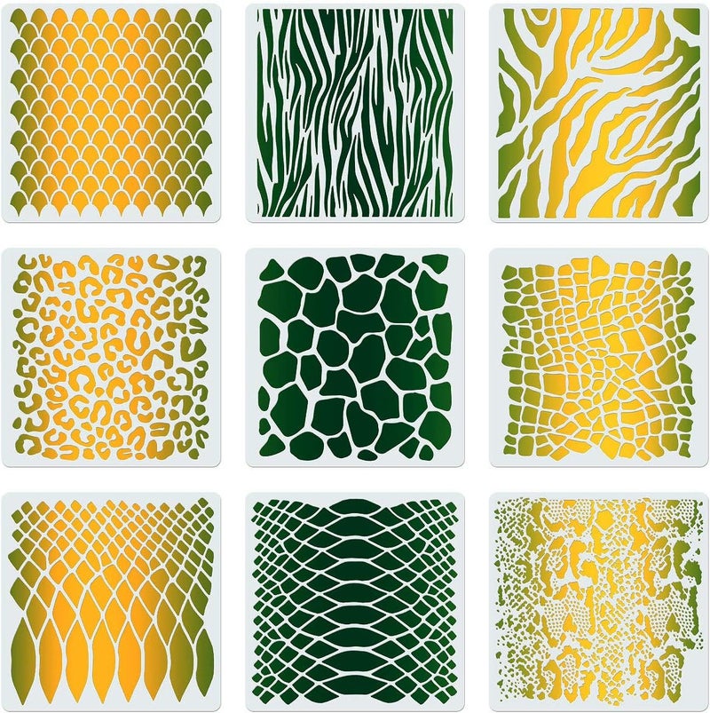 CINPIUK 9PCS 12 Inch Animal Print Stencils for Painting on Wood Wall Fabric, Large Safari Animal Print Airbrush Stencil Snakeskin Leopard Zebra Alligator Scale Reusable Templates DIY Crafts - Image 1
